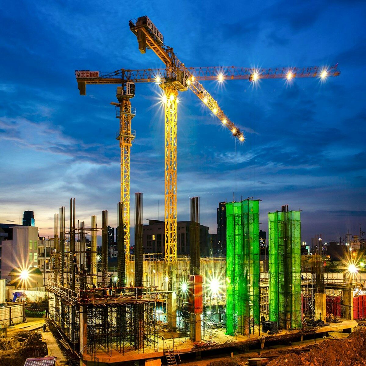 cranes at night